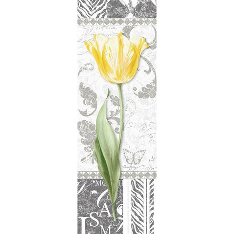 Damask Gray Tulip Panel II Gold Ornate Wood Framed Art Print with Double Matting by Gladding, Pamela