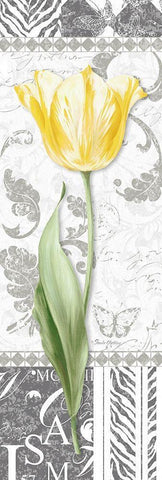 Damask Gray Tulip Panel II White Modern Wood Framed Art Print with Double Matting by Gladding, Pamela