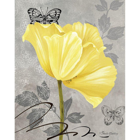 Gray and Yellow Poppies I Black Modern Wood Framed Art Print with Double Matting by Gladding, Pamela