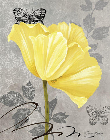 Gray and Yellow Poppies I Black Ornate Wood Framed Art Print with Double Matting by Gladding, Pamela