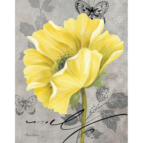 Gray and Yellow Poppies II White Modern Wood Framed Art Print by Gladding, Pamela