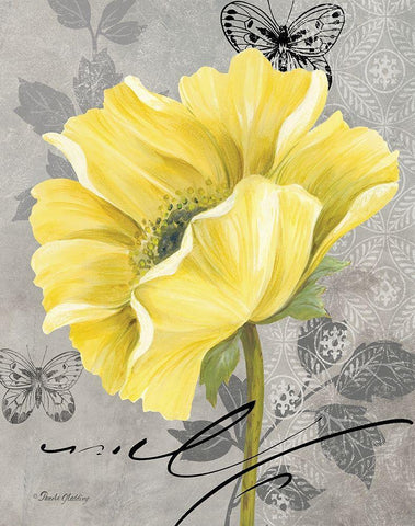 Gray and Yellow Poppies II White Modern Wood Framed Art Print with Double Matting by Gladding, Pamela