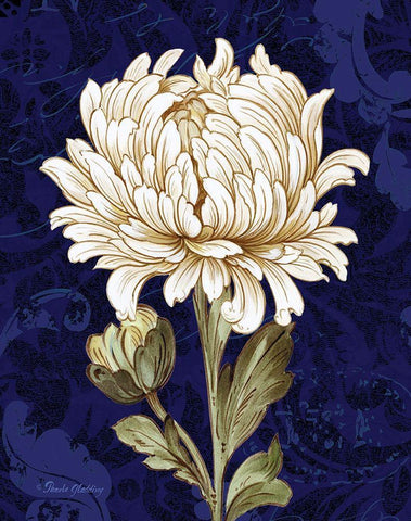Damask Chrysanthemum Black Ornate Wood Framed Art Print with Double Matting by Gladding, Pamela