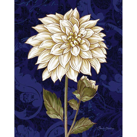 Damask Dahlia Gold Ornate Wood Framed Art Print with Double Matting by Gladding, Pamela