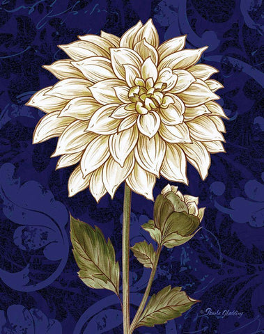 Damask Dahlia White Modern Wood Framed Art Print with Double Matting by Gladding, Pamela