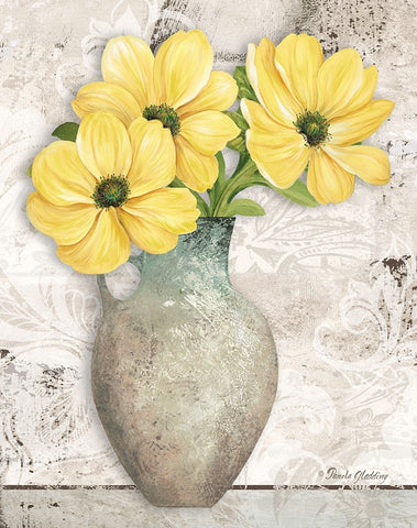 Yellow Cosmos Black Ornate Wood Framed Art Print with Double Matting by Gladding, Pamela