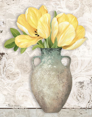 Yellow Tulips White Modern Wood Framed Art Print with Double Matting by Gladding, Pamela