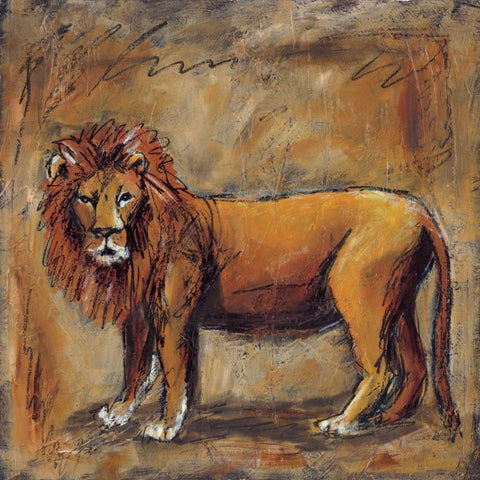 Safari Lion White Modern Wood Framed Art Print with Double Matting by Gamel, Tara