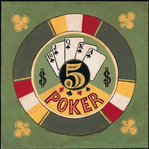 Poker - $5 White Modern Wood Framed Art Print by Gorham, Gregory