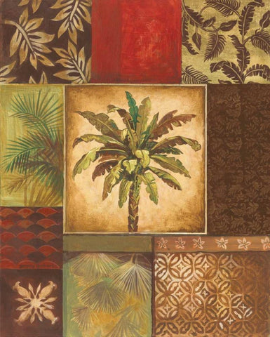 Palm Collage II White Modern Wood Framed Art Print with Double Matting by Gorham, Gregory