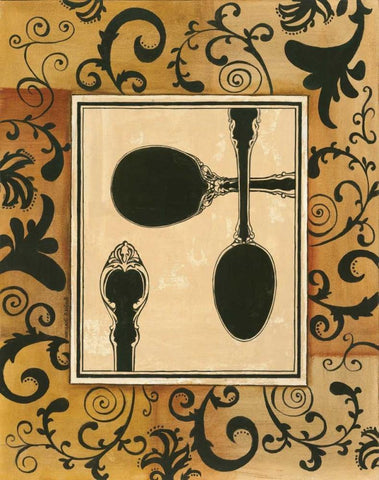 Spoons Black Ornate Wood Framed Art Print with Double Matting by Gorham, Gregory