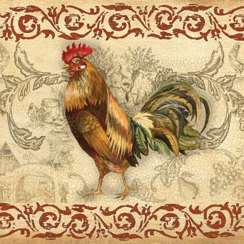 Toile Rooster I White Modern Wood Framed Art Print with Double Matting by Gorham, Gregory