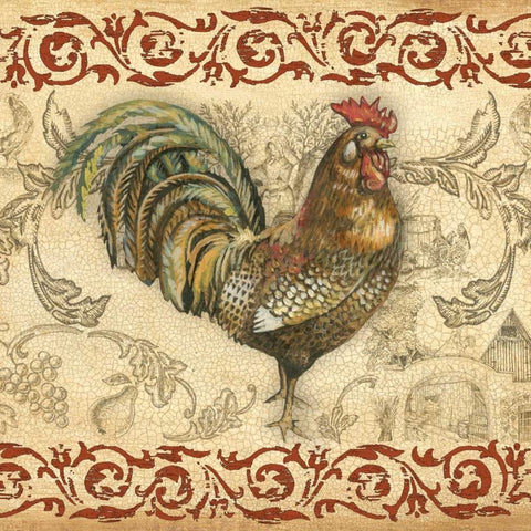 Toile Rooster III Black Ornate Wood Framed Art Print with Double Matting by Gorham, Gregory