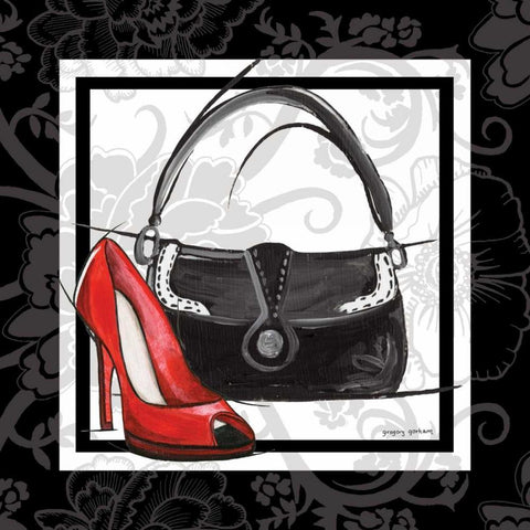 Purse and Shoe II Black Ornate Wood Framed Art Print with Double Matting by Gorham, Gregory