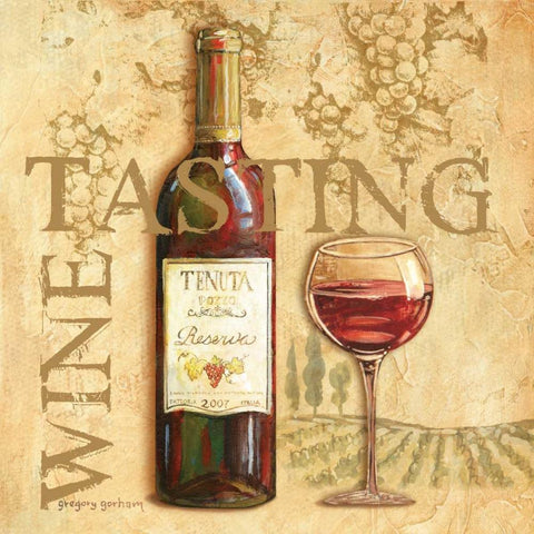 Wine Tasting Square Gold Ornate Wood Framed Art Print with Double Matting by Gorham, Gregory