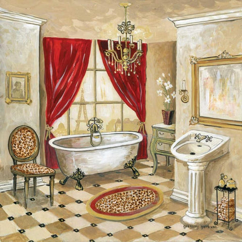 Leopard Parisian Bath White Modern Wood Framed Art Print by Gorham, Gregory