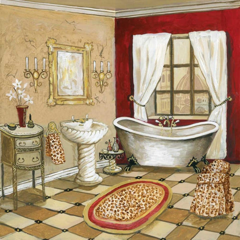 Leopard Florentine Bath White Modern Wood Framed Art Print by Gorham, Gregory