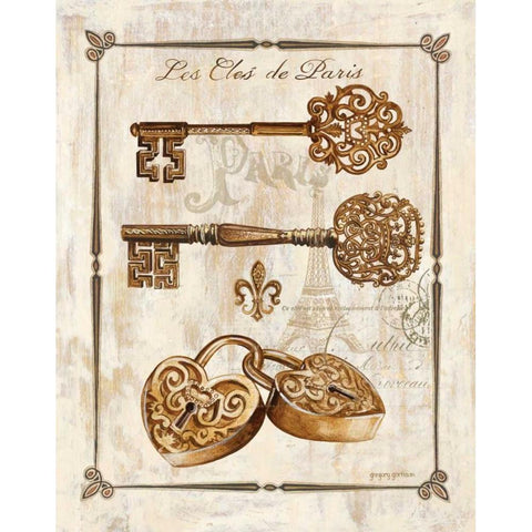 Keys to Paris I Gold Ornate Wood Framed Art Print with Double Matting by Gorham, Gregory