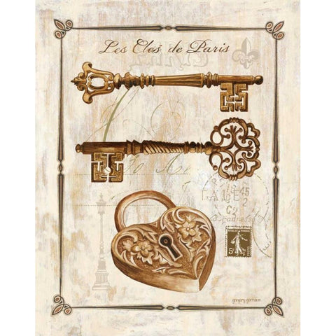 Keys to Paris II Gold Ornate Wood Framed Art Print with Double Matting by Gorham, Gregory