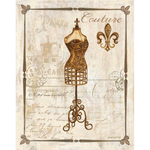 Paris Dress Form Gold Ornate Wood Framed Art Print with Double Matting by Gorham, Gregory