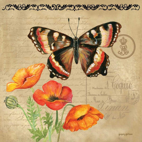 Butterfly Black Ornate Wood Framed Art Print with Double Matting by Gorham, Gregory