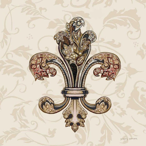 Fleur de Lis Motif I Black Ornate Wood Framed Art Print with Double Matting by Gorham, Gregory