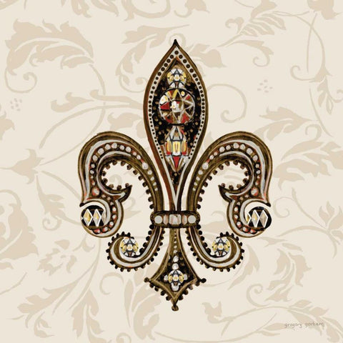 Fleur de Lis Motif II Black Ornate Wood Framed Art Print with Double Matting by Gorham, Gregory