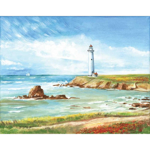 Lighthouse Path Gold Ornate Wood Framed Art Print with Double Matting by Gorham, Gregory