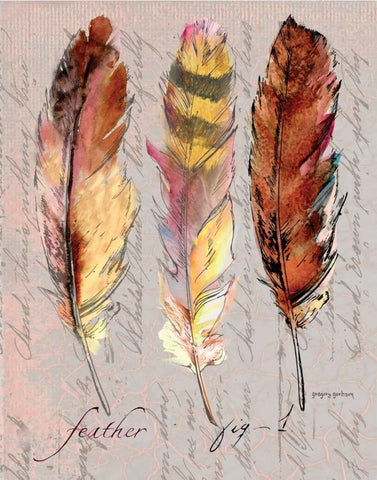 Three Feathers I White Modern Wood Framed Art Print with Double Matting by Gorham, Gregory