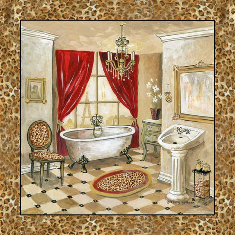 Leopard Parisian Bath II Gold Ornate Wood Framed Art Print with Double Matting by Gorham, Gregory