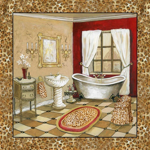 Leopard Florentine Bath II White Modern Wood Framed Art Print with Double Matting by Gorham, Gregory