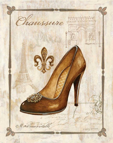 Keys to Paris Chaussure Black Ornate Wood Framed Art Print with Double Matting by Gorham, Gregory