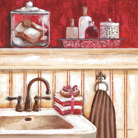 Red Bath I White Modern Wood Framed Art Print with Double Matting by Gorham, Gregory