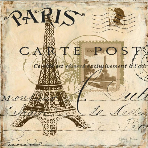 Paris Collage Sq I White Modern Wood Framed Art Print with Double Matting by Gorham, Gregory