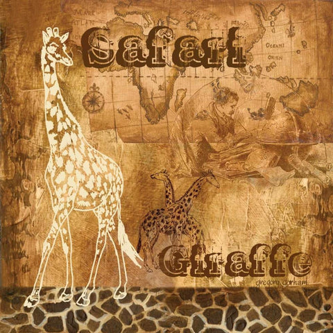 Safari Giraffe Black Ornate Wood Framed Art Print with Double Matting by Gorham, Gregory