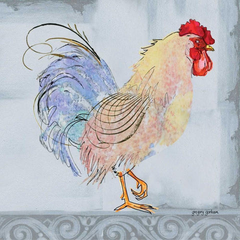 Good Morning Rooster I Gold Ornate Wood Framed Art Print with Double Matting by Gorham, Gregory