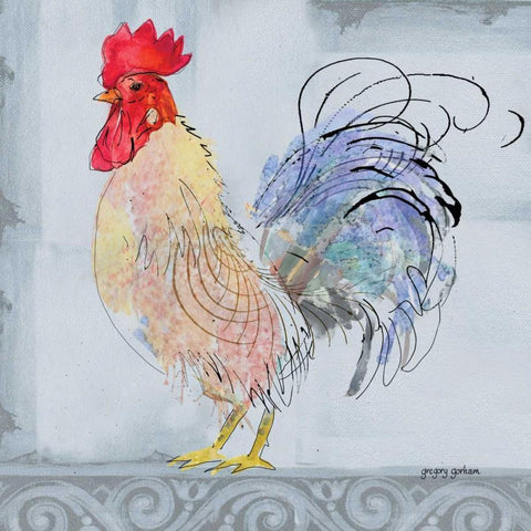 Good Morning Rooster II Gold Ornate Wood Framed Art Print with Double Matting by Gorham, Gregory