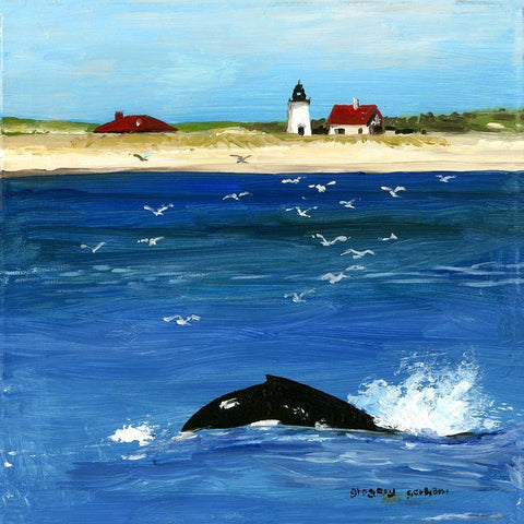 Summer Whale White Modern Wood Framed Art Print with Double Matting by Gorham, Gregory