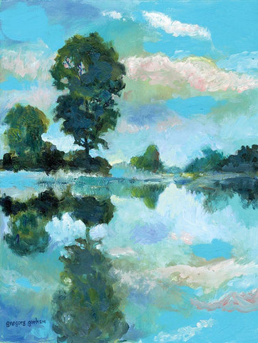 Lacamas Lake White Modern Wood Framed Art Print with Double Matting by Gorham, Gregory
