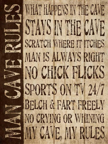 Man Cave Rules White Modern Wood Framed Art Print with Double Matting by Harbick, N