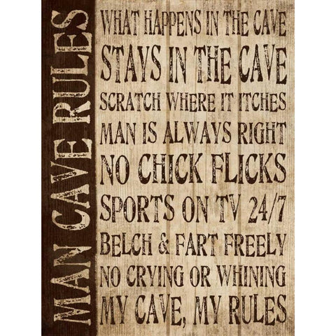 Man Cave Rules Black Modern Wood Framed Art Print with Double Matting by Harbick, N