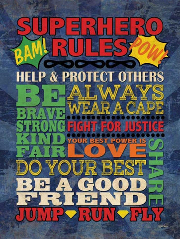 Superhero Rules White Modern Wood Framed Art Print with Double Matting by Harbick, N.