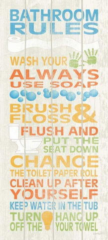 Bathroom Rules I White Modern Wood Framed Art Print with Double Matting by Harbick, N.