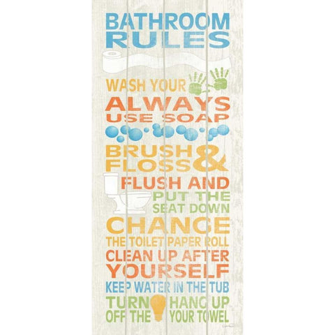 Bathroom Rules I Black Modern Wood Framed Art Print by Harbick, N.