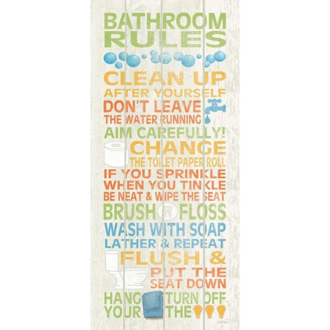 Bathroom Rules II White Modern Wood Framed Art Print by Harbick, N.