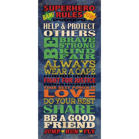 Superhero Rules Panel Black Modern Wood Framed Art Print with Double Matting by Harbick, N.