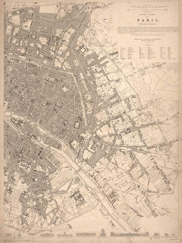 1833 Paris Map Black Ornate Wood Framed Art Print with Double Matting by Harbick, N.