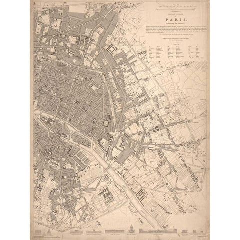 1833 Paris Map Gold Ornate Wood Framed Art Print with Double Matting by Harbick, N.