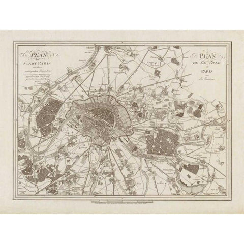 1805 Paris Map Black Modern Wood Framed Art Print with Double Matting by Harbick, N.