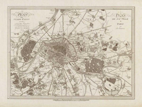 1805 Paris Map Black Ornate Wood Framed Art Print with Double Matting by Harbick, N.